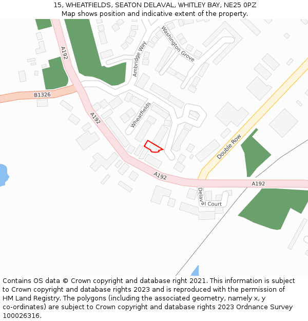 15, WHEATFIELDS, SEATON DELAVAL, WHITLEY BAY, NE25 0PZ: Location map and indicative extent of plot