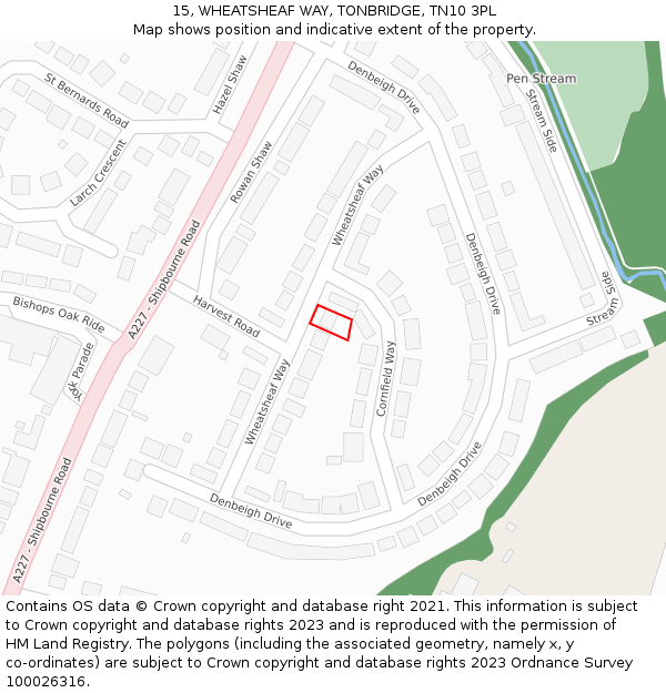 15, WHEATSHEAF WAY, TONBRIDGE, TN10 3PL: Location map and indicative extent of plot