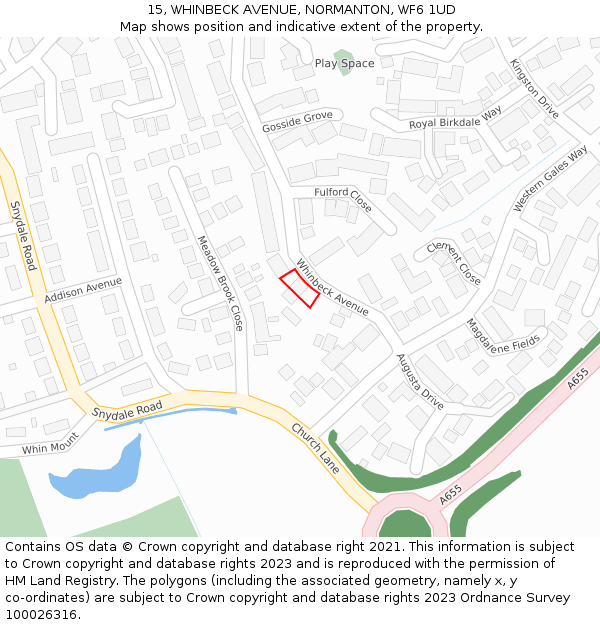 15, WHINBECK AVENUE, NORMANTON, WF6 1UD: Location map and indicative extent of plot