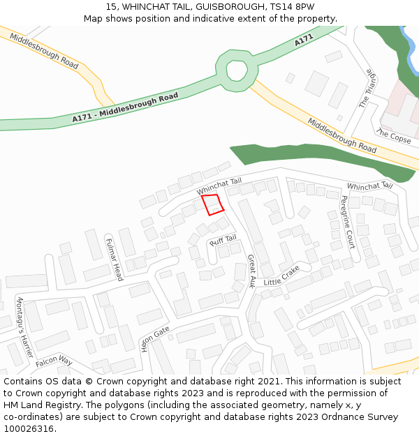 15, WHINCHAT TAIL, GUISBOROUGH, TS14 8PW: Location map and indicative extent of plot