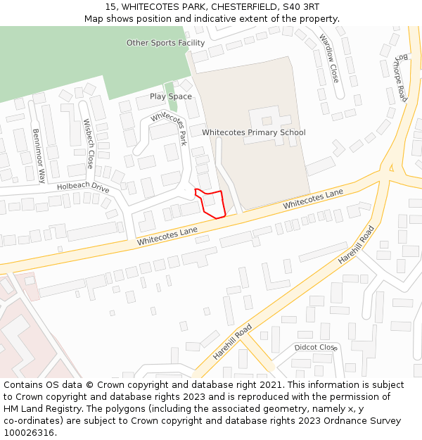 15, WHITECOTES PARK, CHESTERFIELD, S40 3RT: Location map and indicative extent of plot