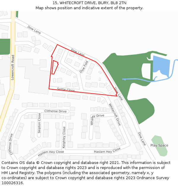 15, WHITECROFT DRIVE, BURY, BL8 2TN: Location map and indicative extent of plot