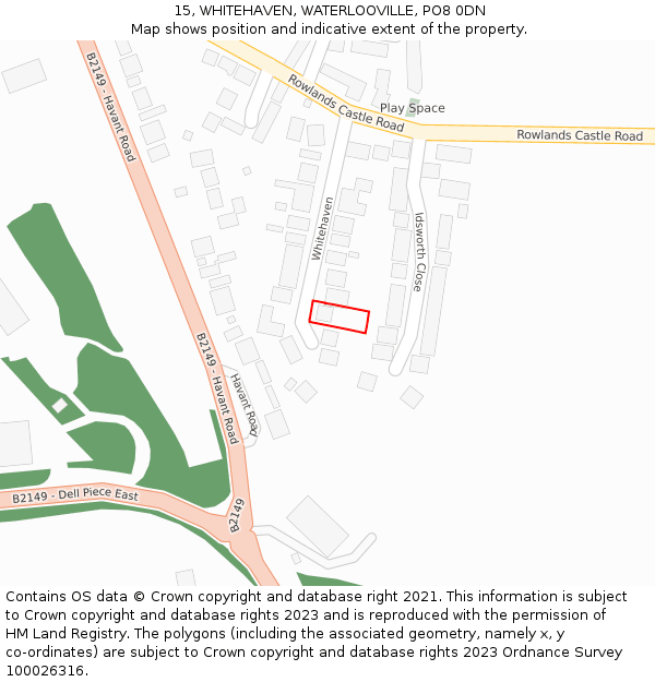 15, WHITEHAVEN, WATERLOOVILLE, PO8 0DN: Location map and indicative extent of plot