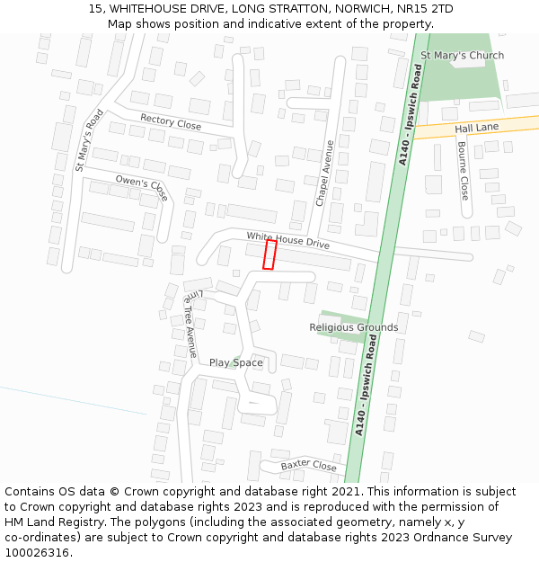 15, WHITEHOUSE DRIVE, LONG STRATTON, NORWICH, NR15 2TD: Location map and indicative extent of plot