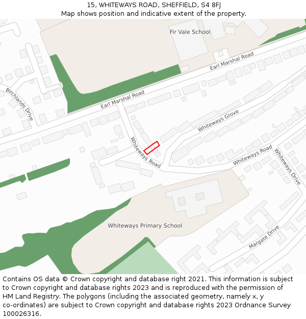 15, WHITEWAYS ROAD, SHEFFIELD, S4 8FJ: Location map and indicative extent of plot
