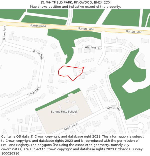 15, WHITFIELD PARK, RINGWOOD, BH24 2DX: Location map and indicative extent of plot