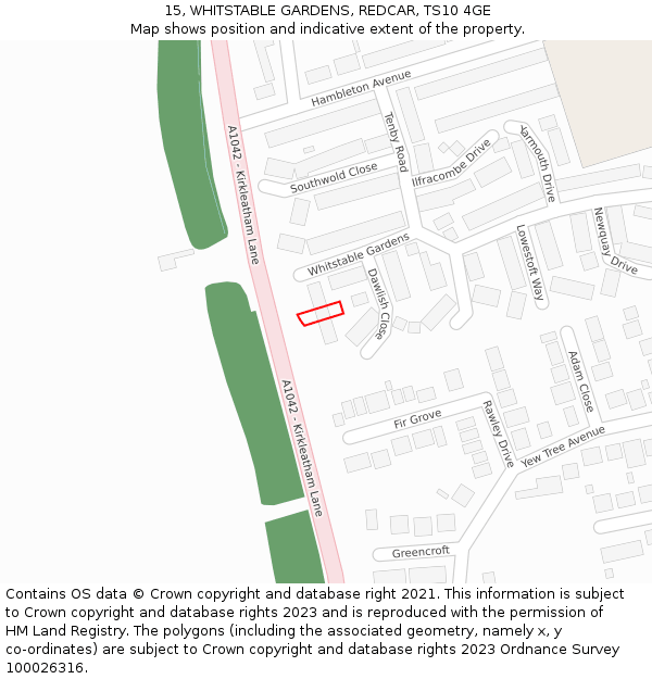 15, WHITSTABLE GARDENS, REDCAR, TS10 4GE: Location map and indicative extent of plot