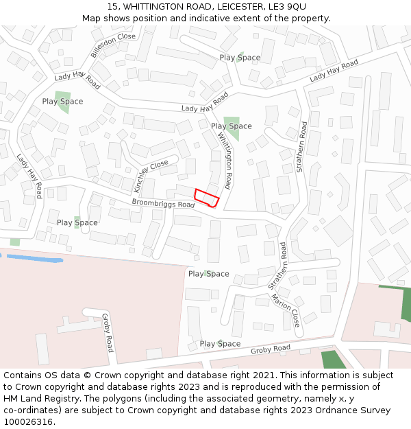 15, WHITTINGTON ROAD, LEICESTER, LE3 9QU: Location map and indicative extent of plot