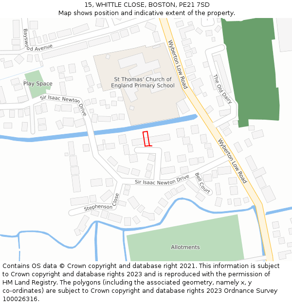 15, WHITTLE CLOSE, BOSTON, PE21 7SD: Location map and indicative extent of plot