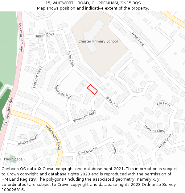 15, WHITWORTH ROAD, CHIPPENHAM, SN15 3QS: Location map and indicative extent of plot