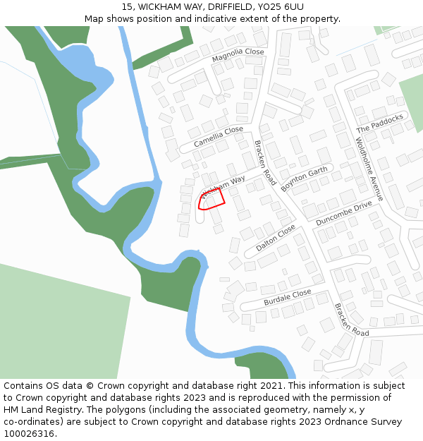 15, WICKHAM WAY, DRIFFIELD, YO25 6UU: Location map and indicative extent of plot