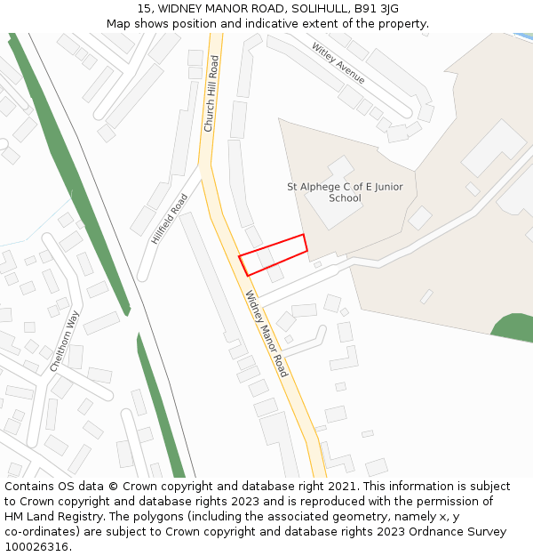 15, WIDNEY MANOR ROAD, SOLIHULL, B91 3JG: Location map and indicative extent of plot