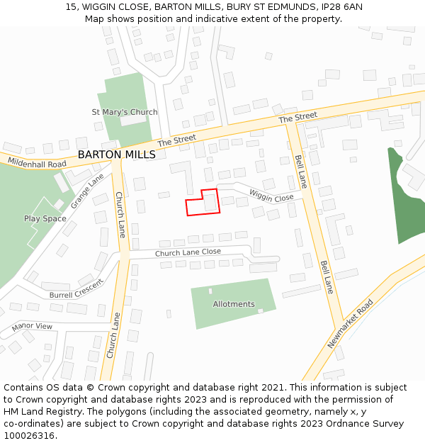 15, WIGGIN CLOSE, BARTON MILLS, BURY ST EDMUNDS, IP28 6AN: Location map and indicative extent of plot