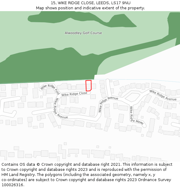 15, WIKE RIDGE CLOSE, LEEDS, LS17 9NU: Location map and indicative extent of plot