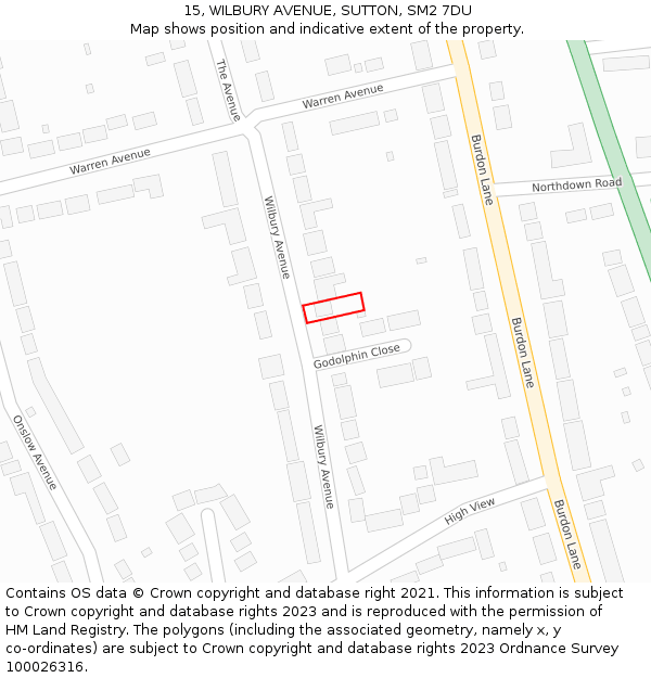 15, WILBURY AVENUE, SUTTON, SM2 7DU: Location map and indicative extent of plot