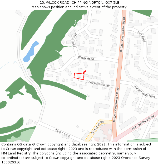 15, WILCOX ROAD, CHIPPING NORTON, OX7 5LE: Location map and indicative extent of plot