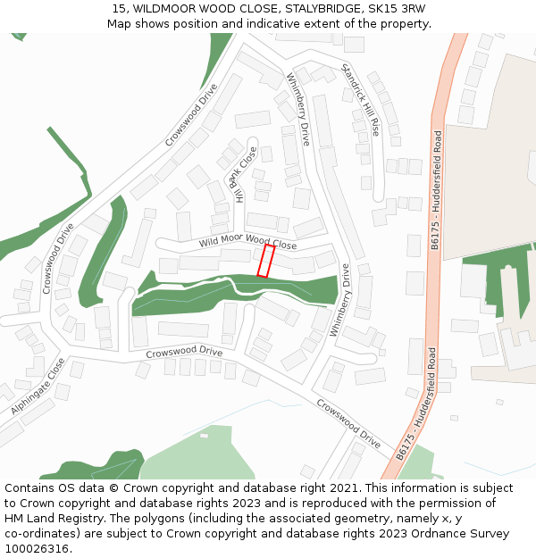 15, WILDMOOR WOOD CLOSE, STALYBRIDGE, SK15 3RW: Location map and indicative extent of plot