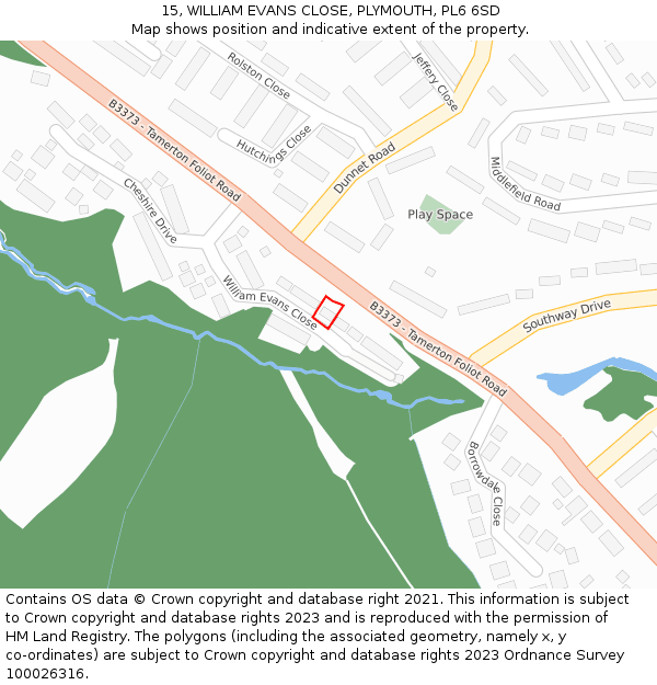 15, WILLIAM EVANS CLOSE, PLYMOUTH, PL6 6SD: Location map and indicative extent of plot