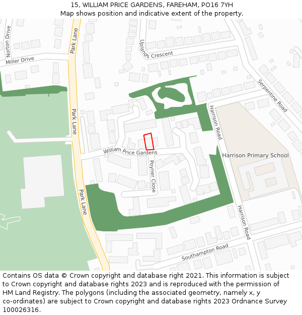 15, WILLIAM PRICE GARDENS, FAREHAM, PO16 7YH: Location map and indicative extent of plot