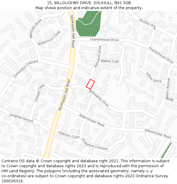 15, WILLOUGHBY DRIVE, SOLIHULL, B91 3GB: Location map and indicative extent of plot