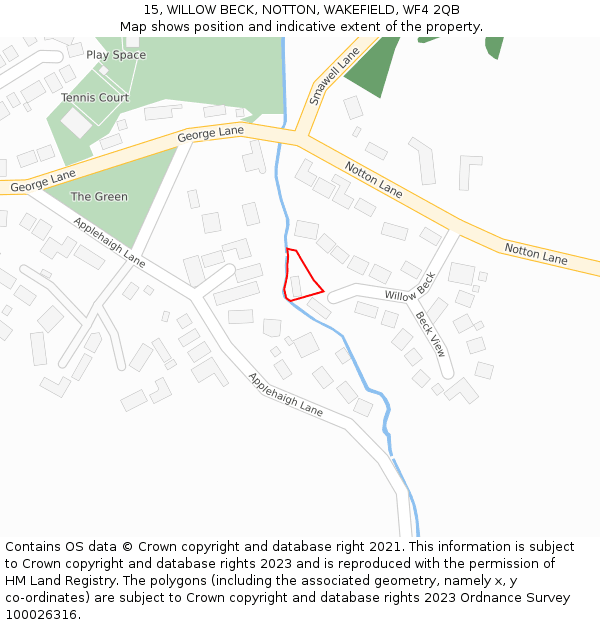 15, WILLOW BECK, NOTTON, WAKEFIELD, WF4 2QB: Location map and indicative extent of plot