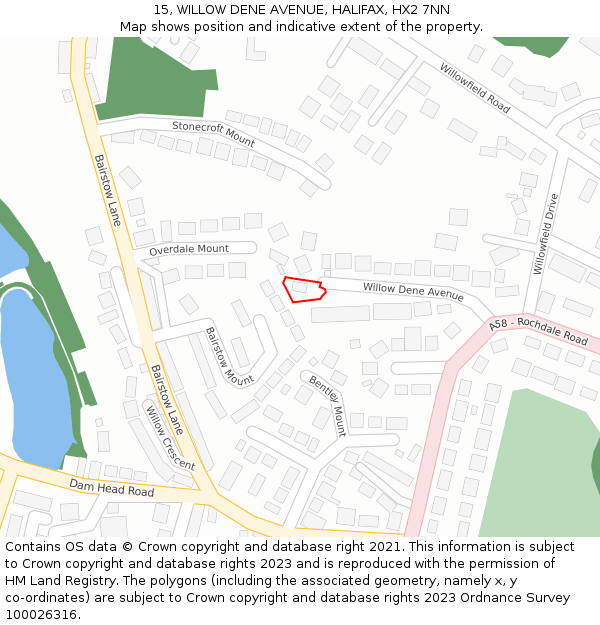 15, WILLOW DENE AVENUE, HALIFAX, HX2 7NN: Location map and indicative extent of plot