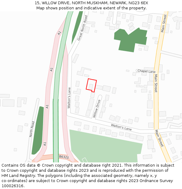 15, WILLOW DRIVE, NORTH MUSKHAM, NEWARK, NG23 6EX: Location map and indicative extent of plot