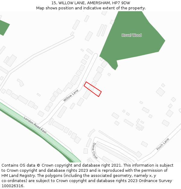 15, WILLOW LANE, AMERSHAM, HP7 9DW: Location map and indicative extent of plot