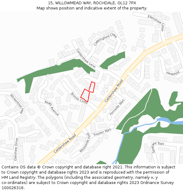 15, WILLOWMEAD WAY, ROCHDALE, OL12 7PX: Location map and indicative extent of plot