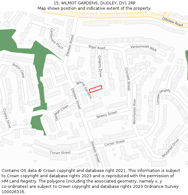 15, WILMOT GARDENS, DUDLEY, DY1 2RP: Location map and indicative extent of plot