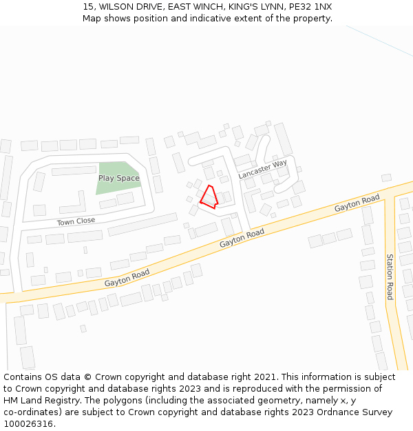 15, WILSON DRIVE, EAST WINCH, KING'S LYNN, PE32 1NX: Location map and indicative extent of plot