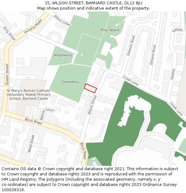 15, WILSON STREET, BARNARD CASTLE, DL12 8JU: Location map and indicative extent of plot