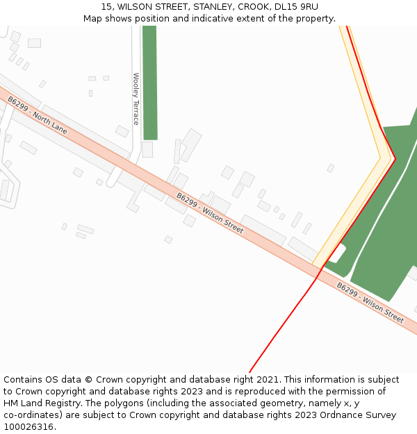 15, WILSON STREET, STANLEY, CROOK, DL15 9RU: Location map and indicative extent of plot