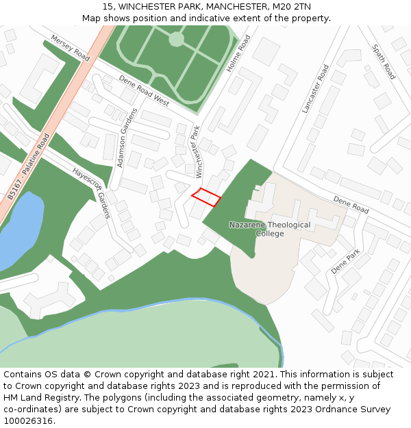 15, WINCHESTER PARK, MANCHESTER, M20 2TN: Location map and indicative extent of plot