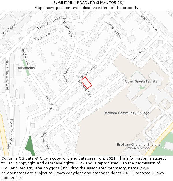 15, WINDMILL ROAD, BRIXHAM, TQ5 9SJ: Location map and indicative extent of plot