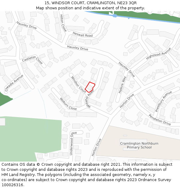 15, WINDSOR COURT, CRAMLINGTON, NE23 3QR: Location map and indicative extent of plot