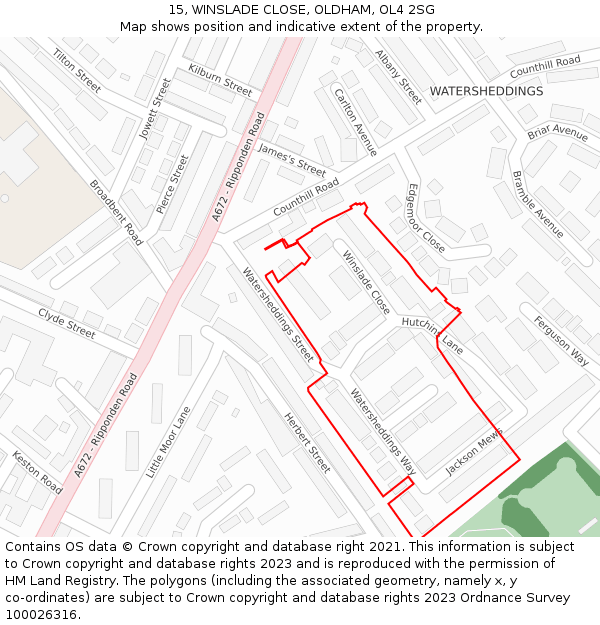 15, WINSLADE CLOSE, OLDHAM, OL4 2SG: Location map and indicative extent of plot