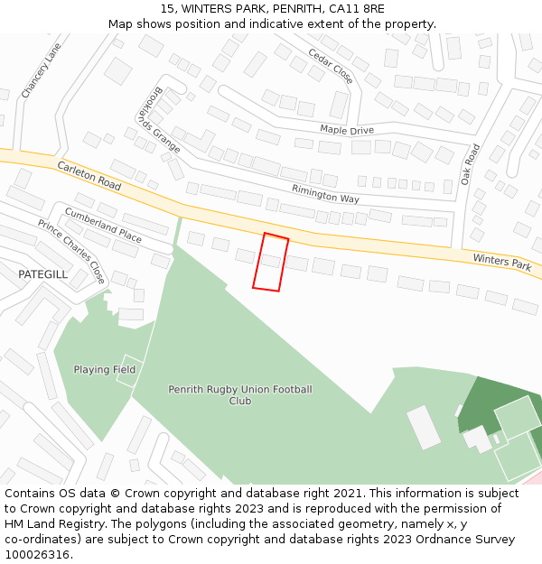 15, WINTERS PARK, PENRITH, CA11 8RE: Location map and indicative extent of plot