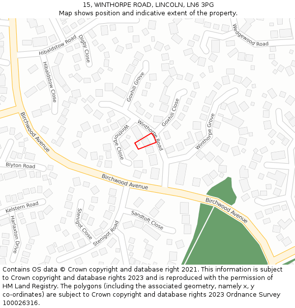 15, WINTHORPE ROAD, LINCOLN, LN6 3PG: Location map and indicative extent of plot