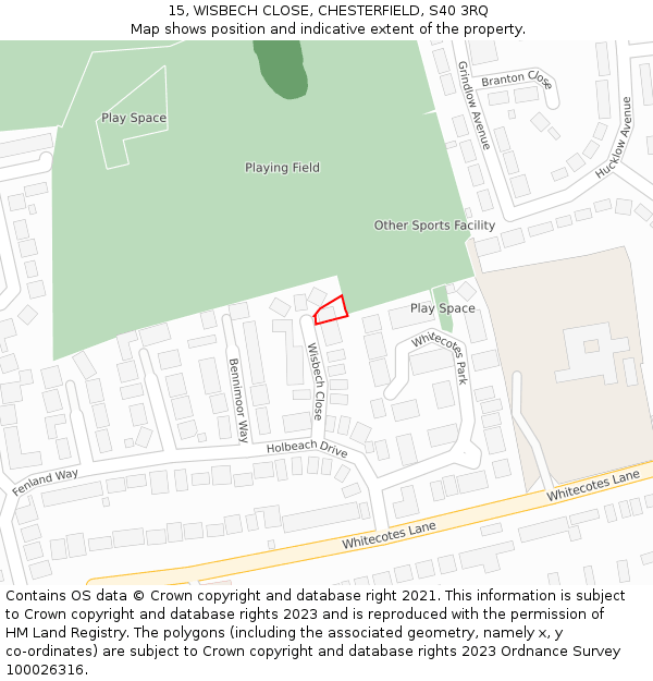 15, WISBECH CLOSE, CHESTERFIELD, S40 3RQ: Location map and indicative extent of plot