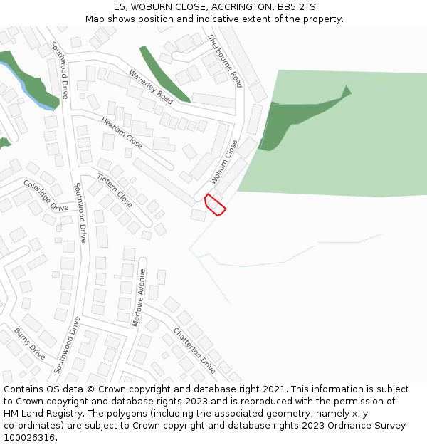 15, WOBURN CLOSE, ACCRINGTON, BB5 2TS: Location map and indicative extent of plot