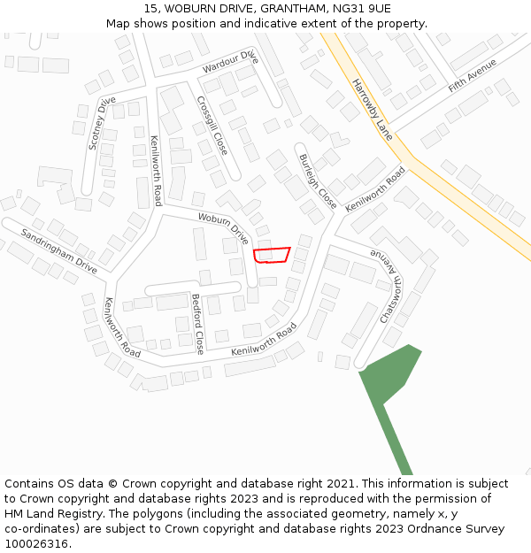15, WOBURN DRIVE, GRANTHAM, NG31 9UE: Location map and indicative extent of plot