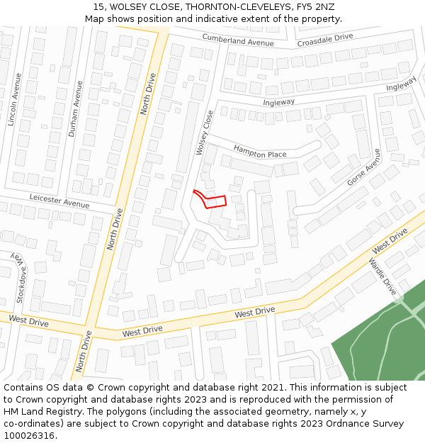 15, WOLSEY CLOSE, THORNTON-CLEVELEYS, FY5 2NZ: Location map and indicative extent of plot