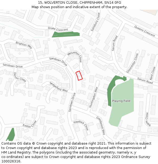 15, WOLVERTON CLOSE, CHIPPENHAM, SN14 0FG: Location map and indicative extent of plot