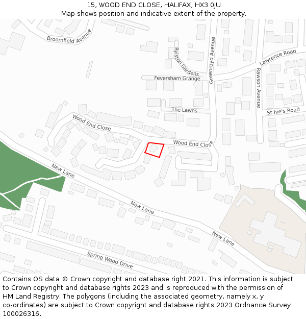 15, WOOD END CLOSE, HALIFAX, HX3 0JU: Location map and indicative extent of plot