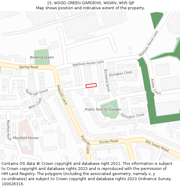 15, WOOD GREEN GARDENS, WIGAN, WN5 0JP: Location map and indicative extent of plot