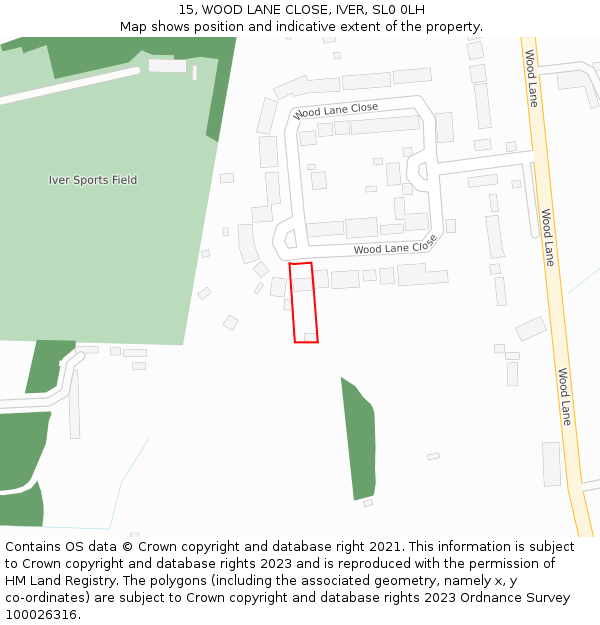 15, WOOD LANE CLOSE, IVER, SL0 0LH: Location map and indicative extent of plot