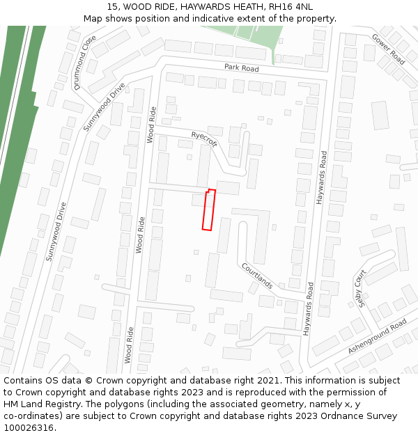 15, WOOD RIDE, HAYWARDS HEATH, RH16 4NL: Location map and indicative extent of plot