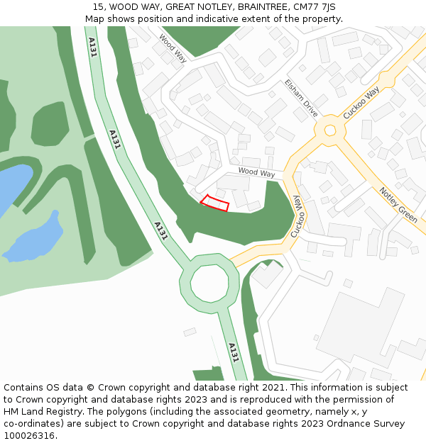 15, WOOD WAY, GREAT NOTLEY, BRAINTREE, CM77 7JS: Location map and indicative extent of plot