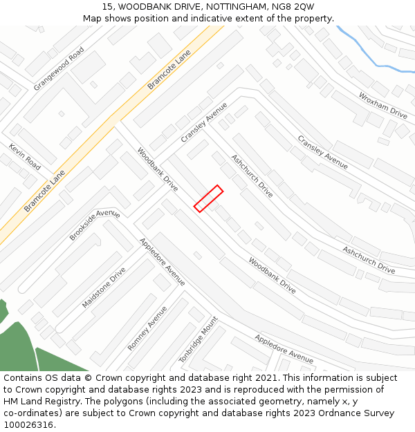 15, WOODBANK DRIVE, NOTTINGHAM, NG8 2QW: Location map and indicative extent of plot